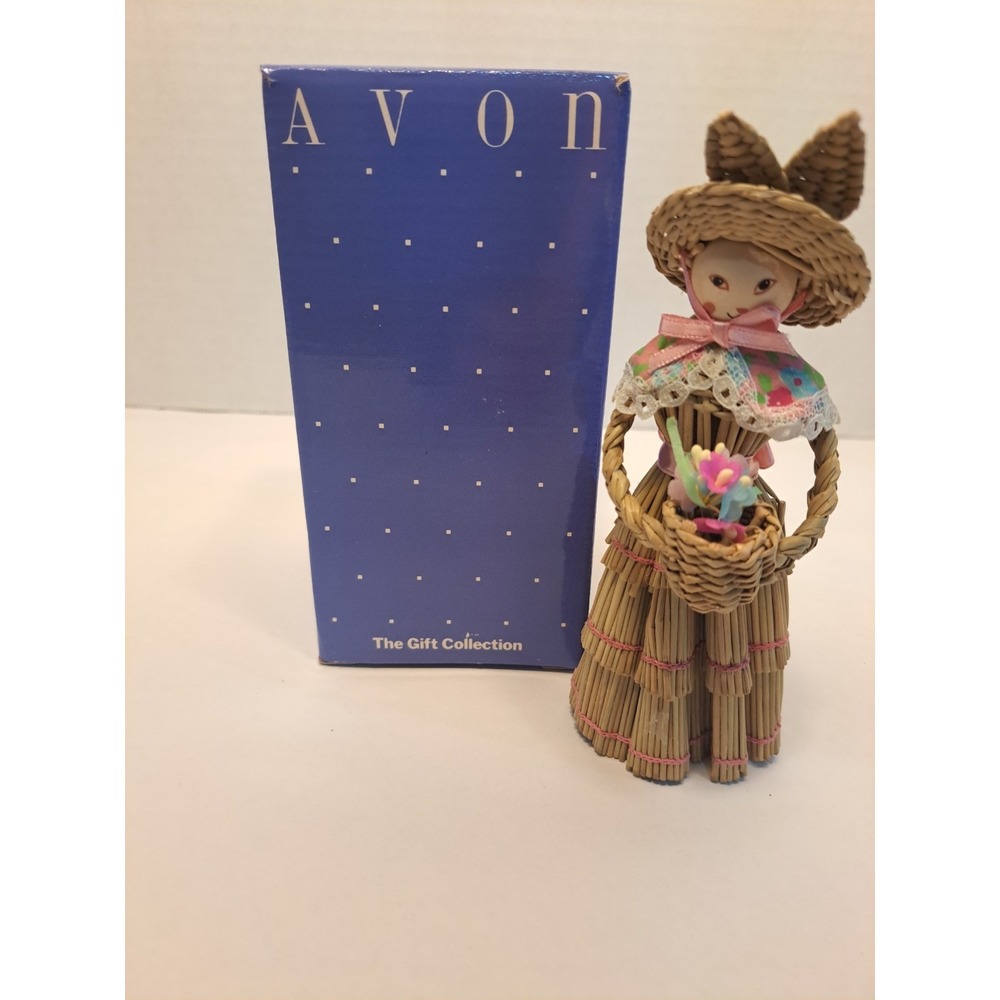 Straw Bunny Pomander Figurine With Basket & Pink Accents Avon Rustic Easter Home